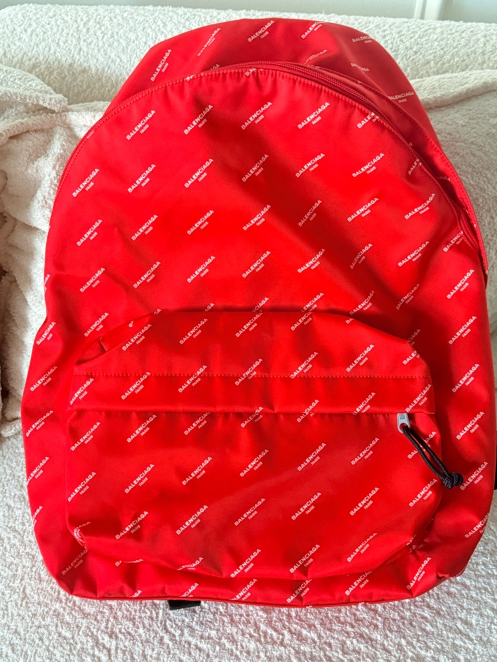 Balenciaga Explorer Red Logo Print Nylon Backpack Black Straps